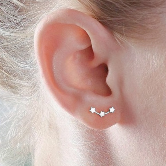 CLEARANCE $7!  Silver Star Tiny Crawler Earrings - Picture 2 of 7